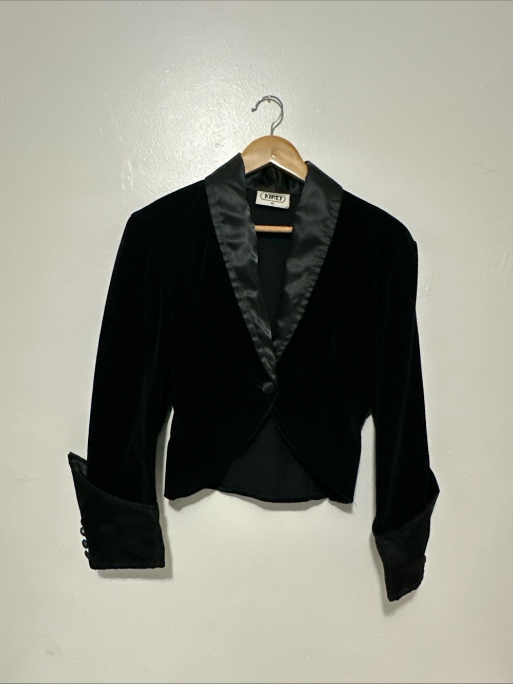 Red Black Velvet Cropped Blazer with Satin Lapel